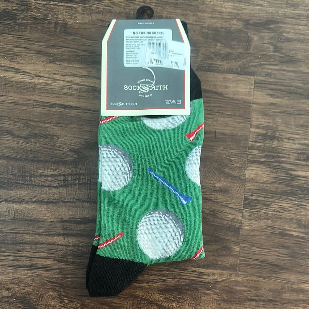 Green and Black Casual Crew Socks with Golf Design